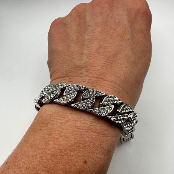 Unisex Super Blinged out NWOT cz encrusted silver tone chain link bracelet! - Picture 3 of 9